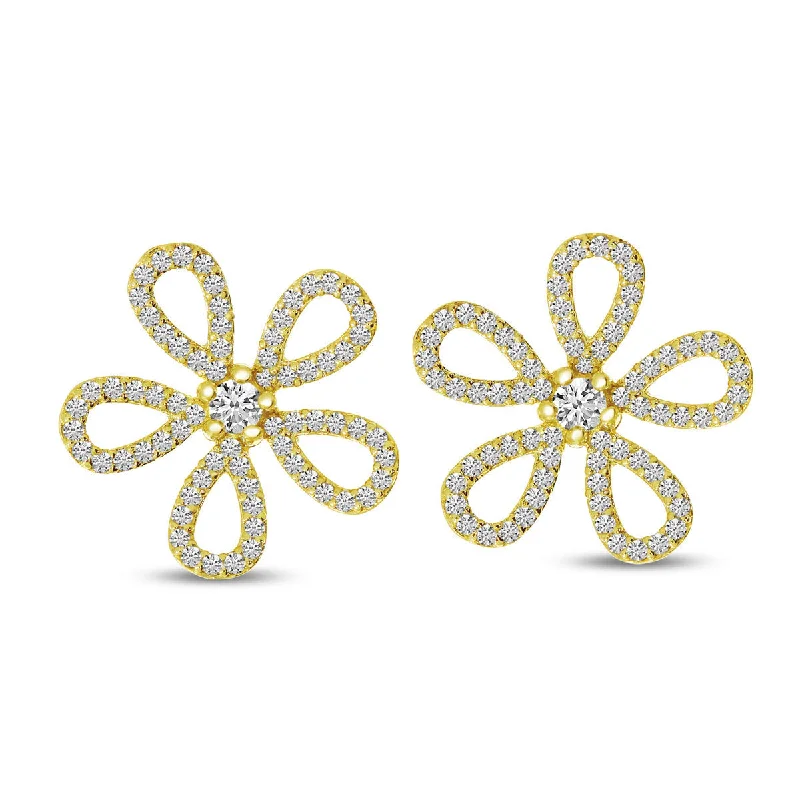 women’s gold earrings-DIAMOND FLORAL EARRINGS E10376