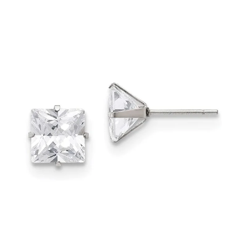 women’s long dangling earrings-Stainless Steel Polished 8mm Square CZ Stud Post Earrings