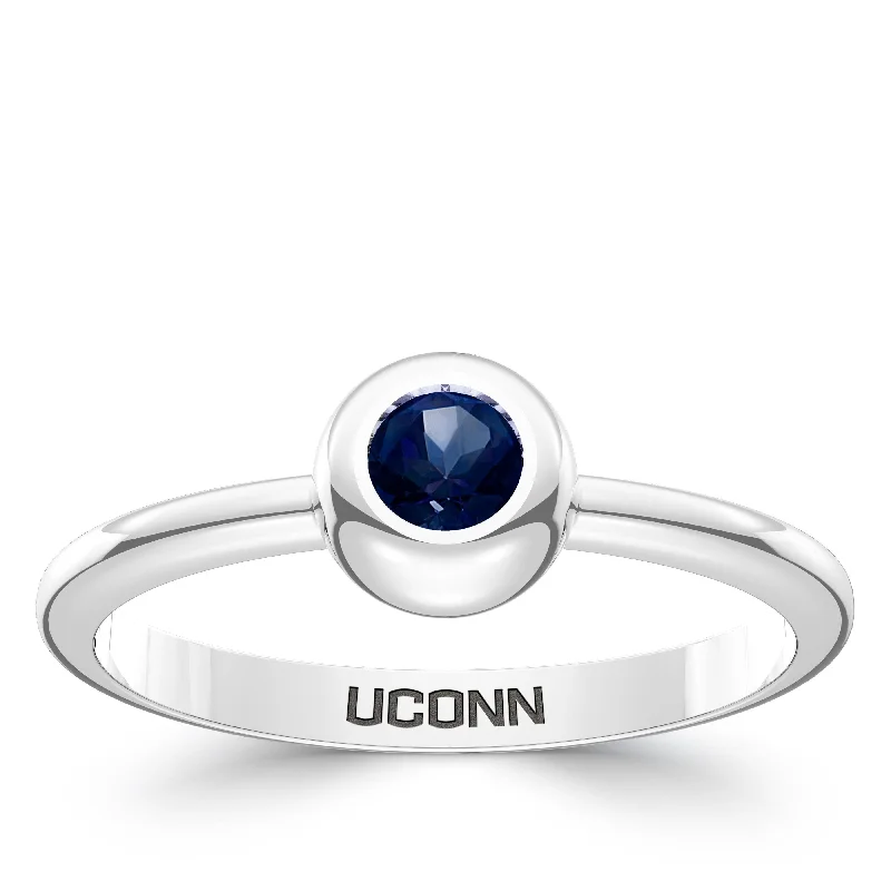 women’s trendy rings-UCONN Sapphire Engraved Ring in Sterling Silver