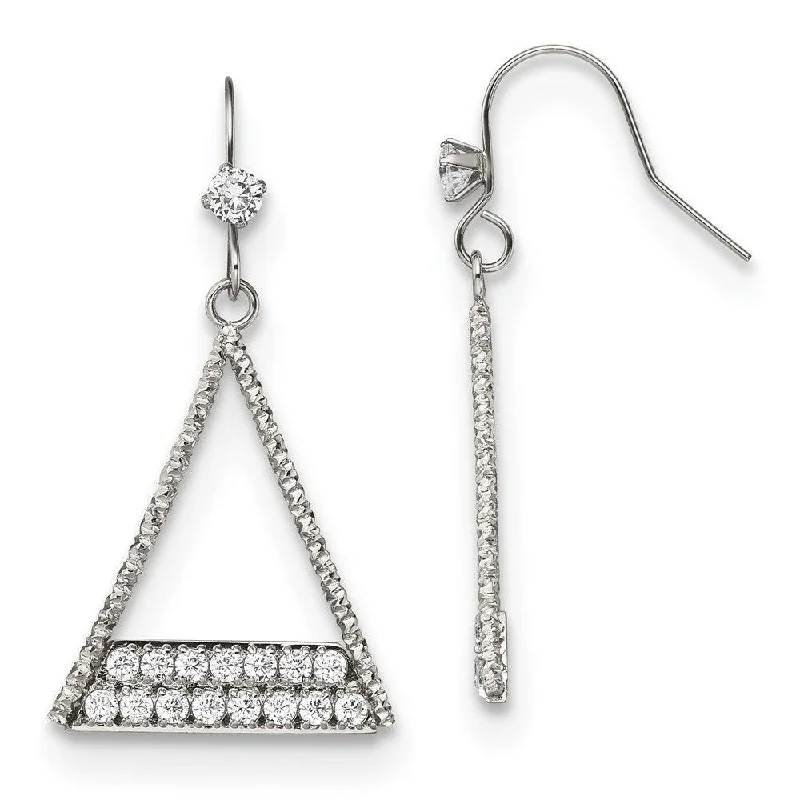 women’s pearl earrings-Stainless Steel Polished with CZ Shepherd Hook Dangle Earrings