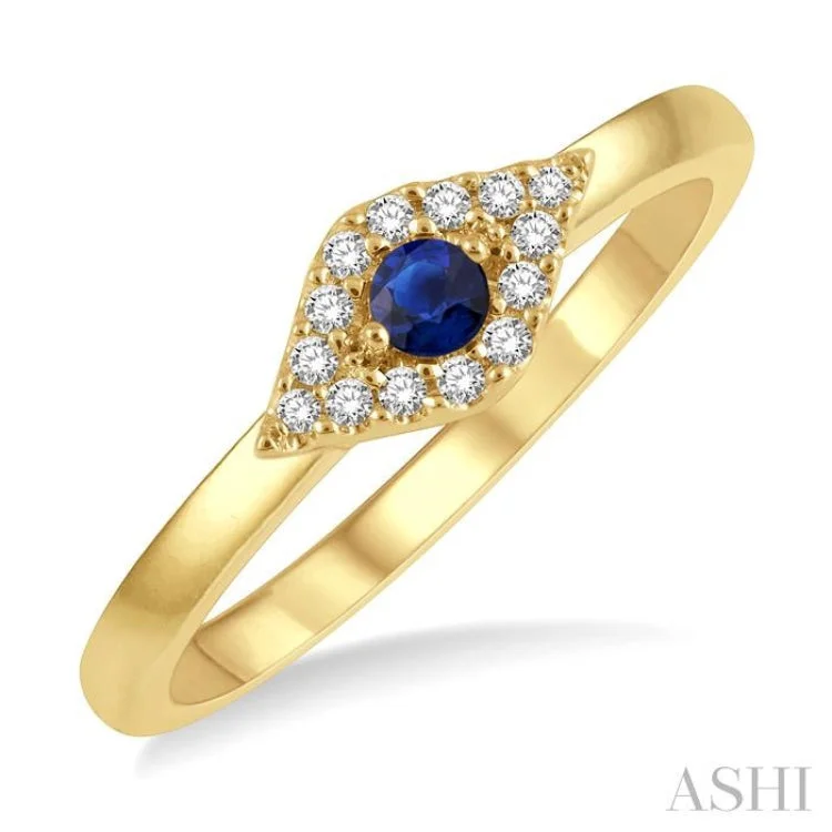 women’s wedding rings with gemstones-1/10 Ctw Evil Eye Round Cut Diamond & 2.60MM Sapphire Precious Ring in 14K Yellow Gold