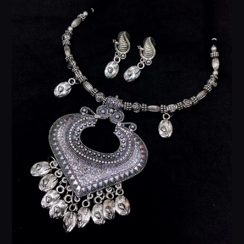 women’s diamond pendant necklace-SNERA Oxidised Plated Navratri Special Necklace Set