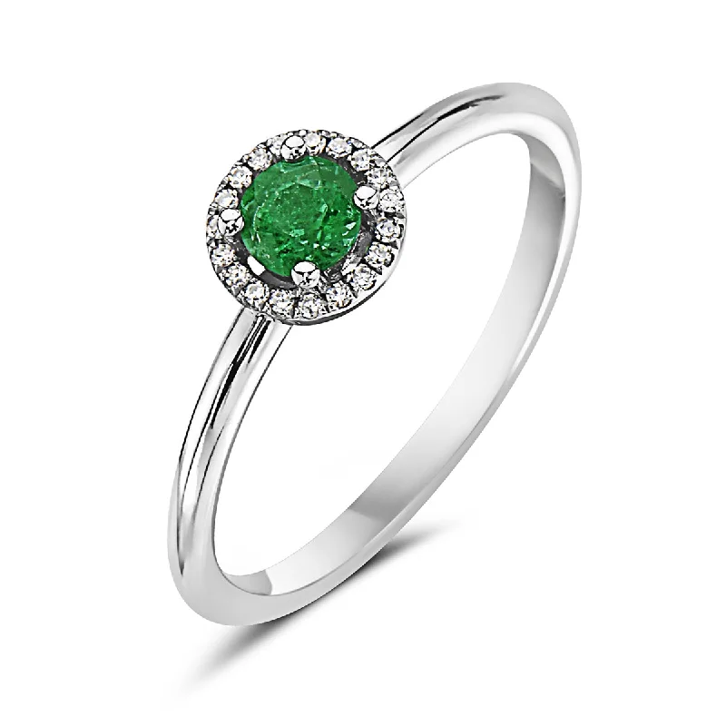 women’s silver wedding ring-Emerald And Diamond Halo Ring