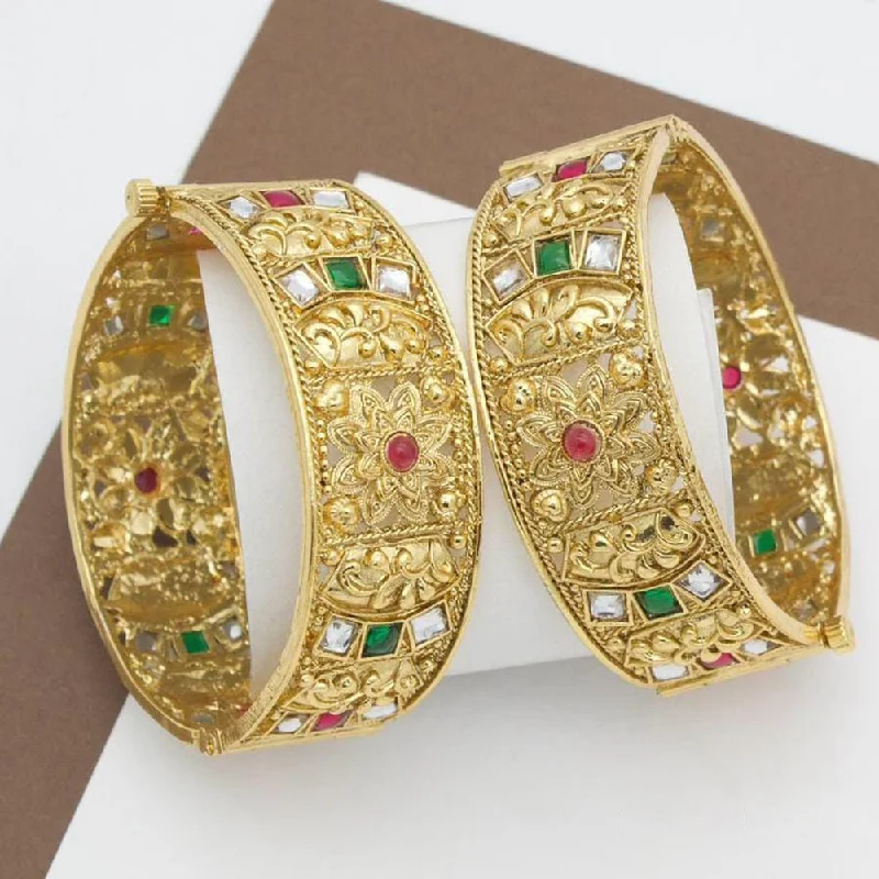 women’s gold engagement rings with diamonds-women’s mixed metal bracelet-Manisha Jewellery Gold Plated Pota Stone Openable Bangle Set