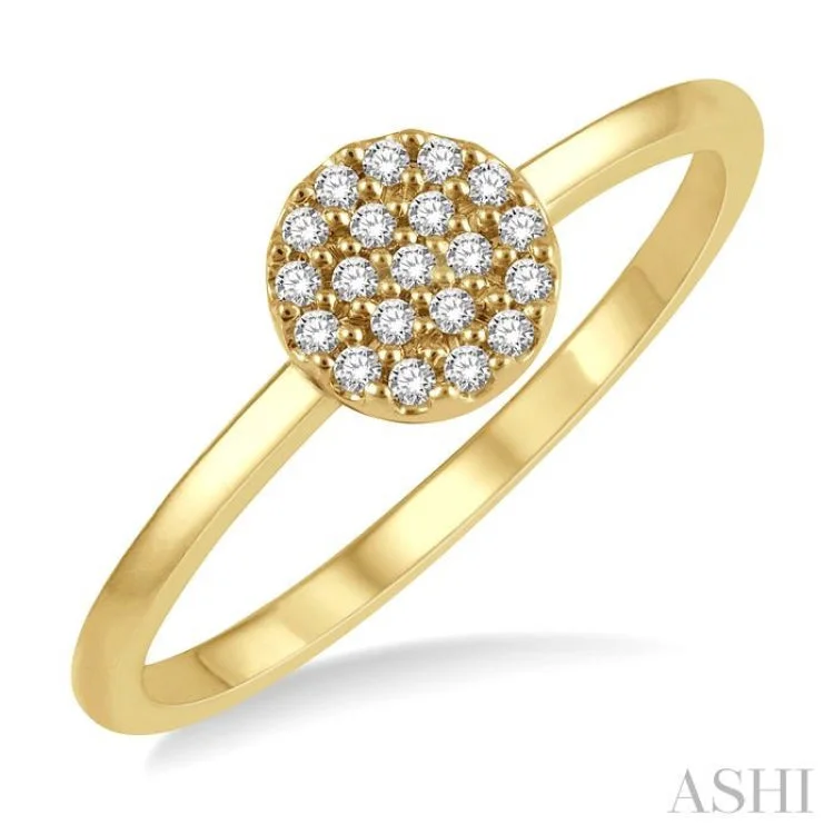 women’s anniversary rings-1/10 Ctw Disc Shape Center Round Cut Diamond Petite Fashion Ring in 14K Yellow Gold