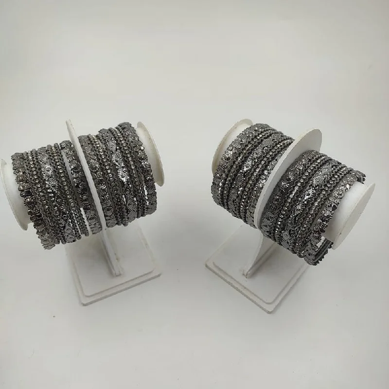 women’s sparkling diamond engagement rings-women’s wedding bangles-Akruti Collection Oxidised Plated Bangle Set