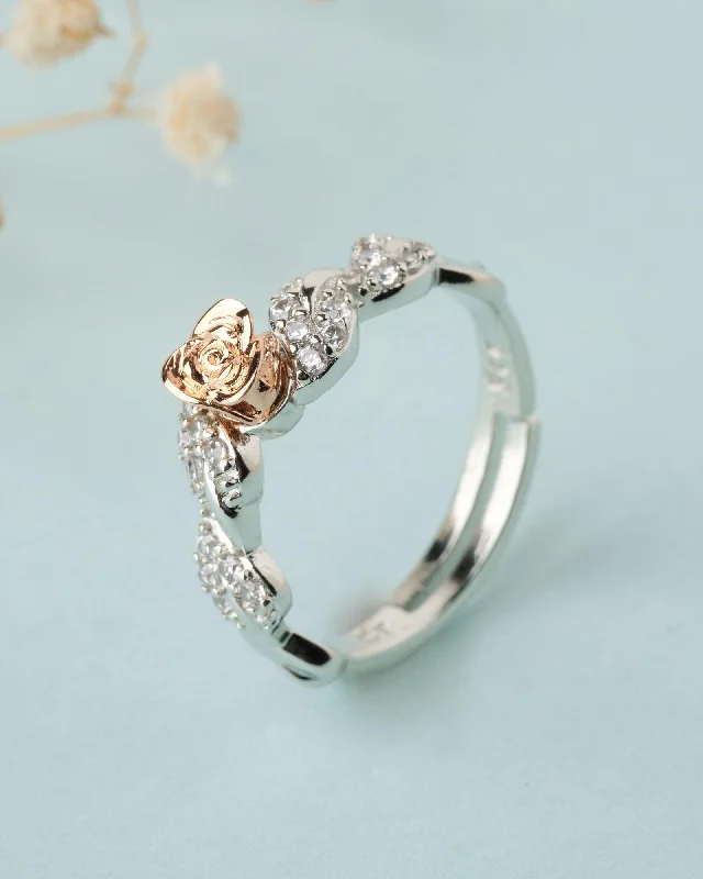 women’s rose gold ring-925 Sterling Silver Beautiful Rose Ring R01587