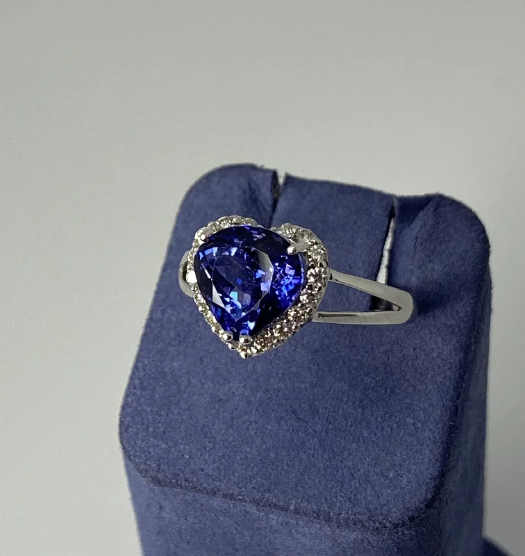 White Gold Trillion-Cut Natural Tanzanite and Diamond Ring