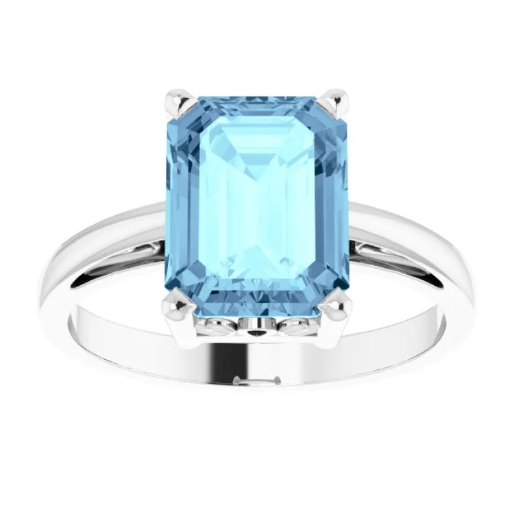 women’s round ring-14K White Natural Aquamarine Scroll Setting® Ring