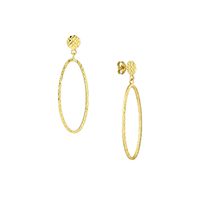 women’s stud earrings-14K Gold Diamond-Cut Disc with Open Oval Earrings