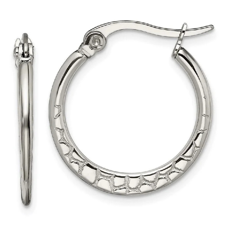 women’s silver earrings-Stainless Steel 20mm Textured Hoop Earrings