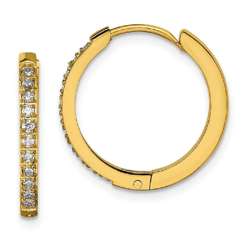 women’s luxury diamond drop earrings-Stainless Steel Polished Yellow IP w/Preciosa Crystal Hinged Hoop Earrings