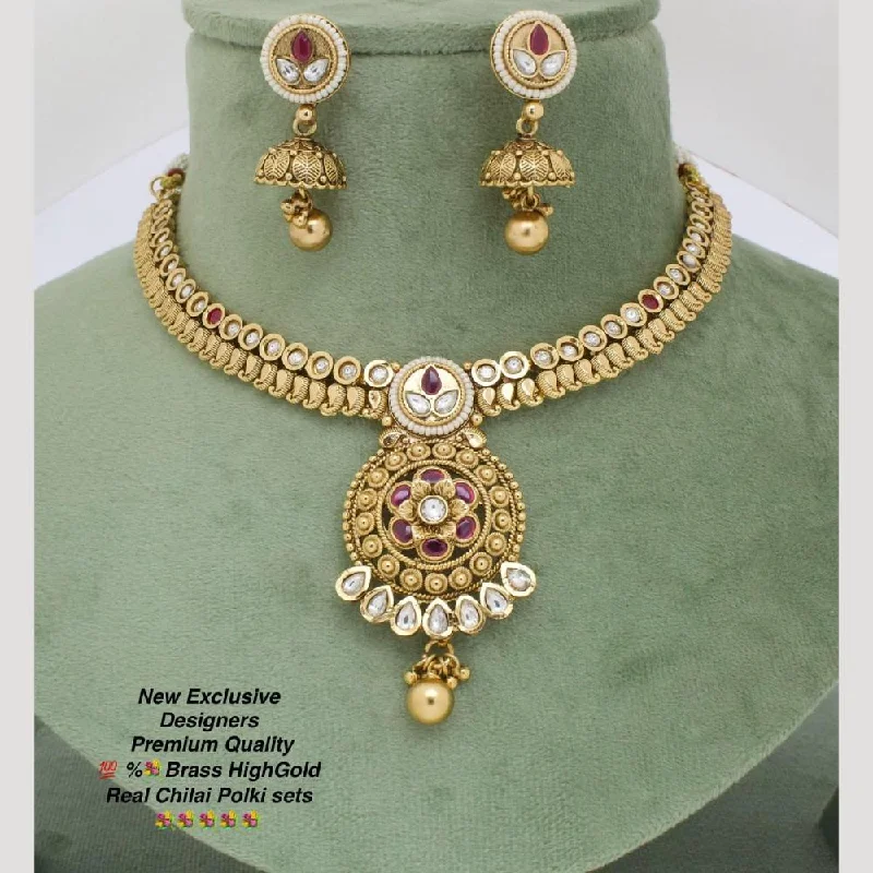 women’s silver necklace-Manisha Jewellery Gold Plated Pota Stone Necklace Set