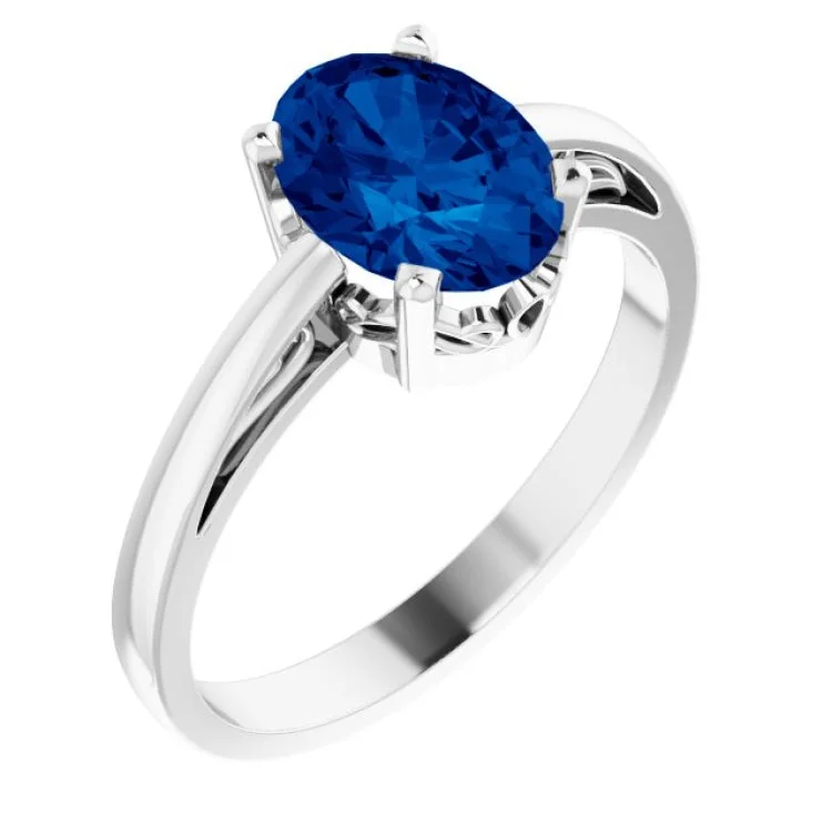 women’s chunky rings-14K White Lab-Grown Blue Sapphire Ring