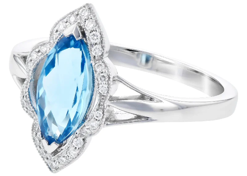 women’s white gold rings-Blue Topaz Ring