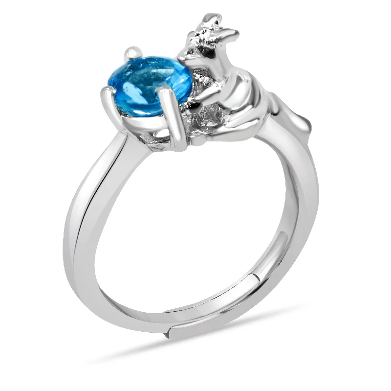 women’s men’s ring-Australian Kangaroo 925 Silver Ring With Blue AD