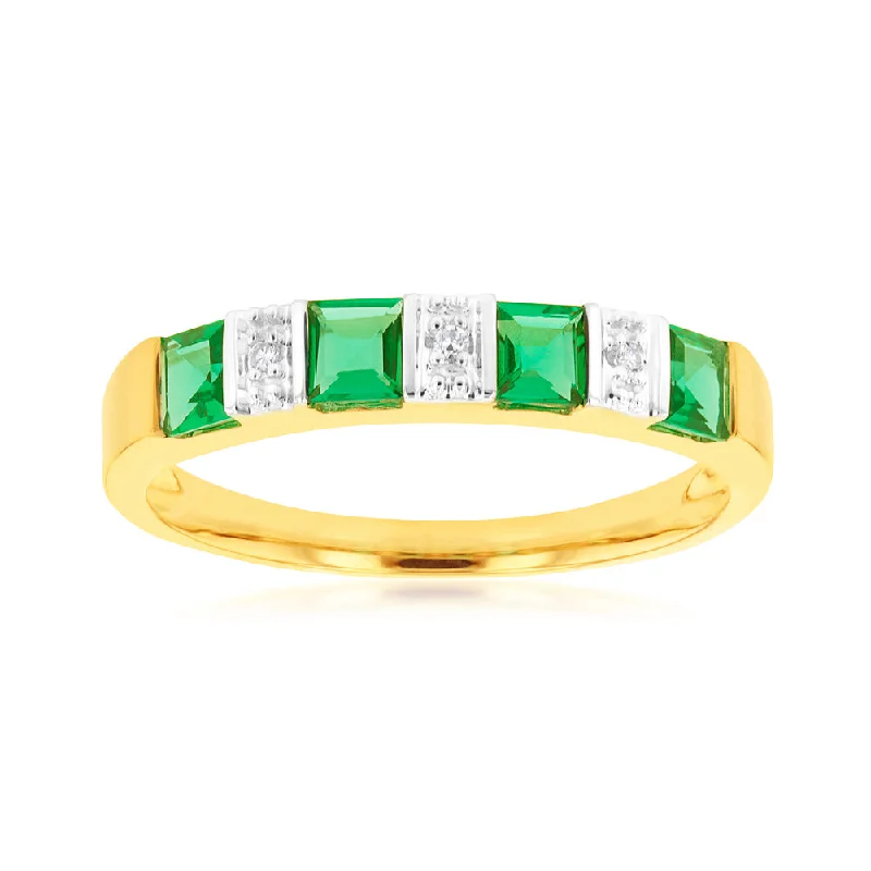 9ct Created Emerald and Diamond Ring