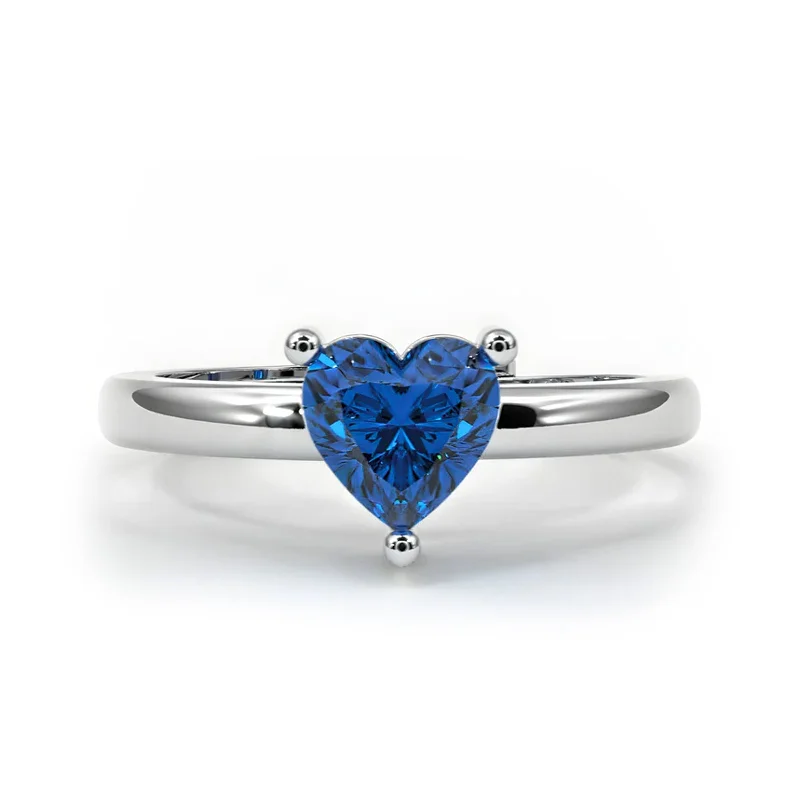 women’s gemstone ring-Zarkan Navy Blue Heart Silver Ring