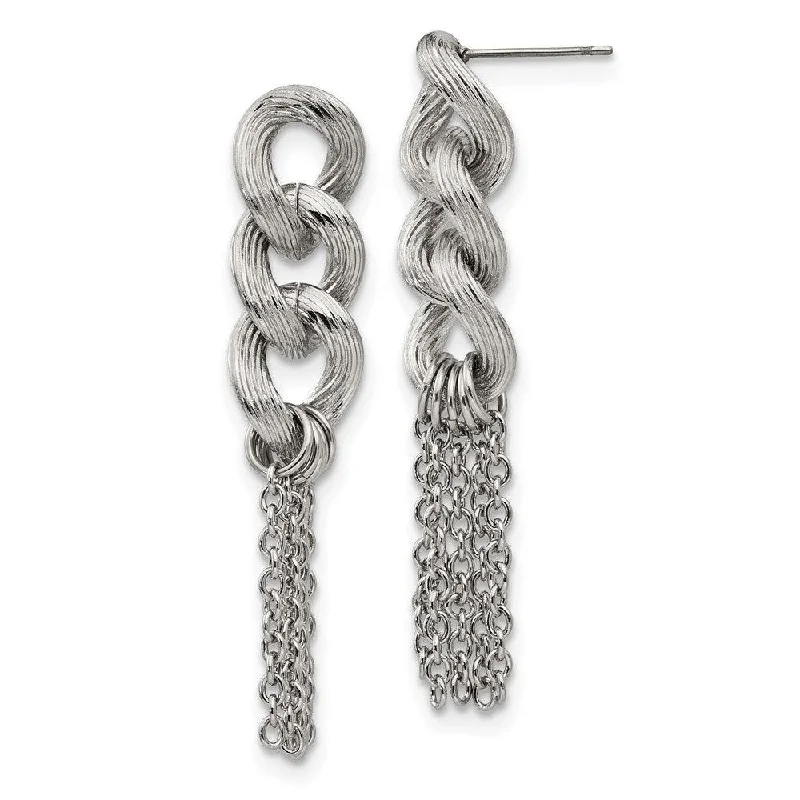 women’s diamond drop earrings-Stainless Steel Oval Chain Post Dangle Earrings