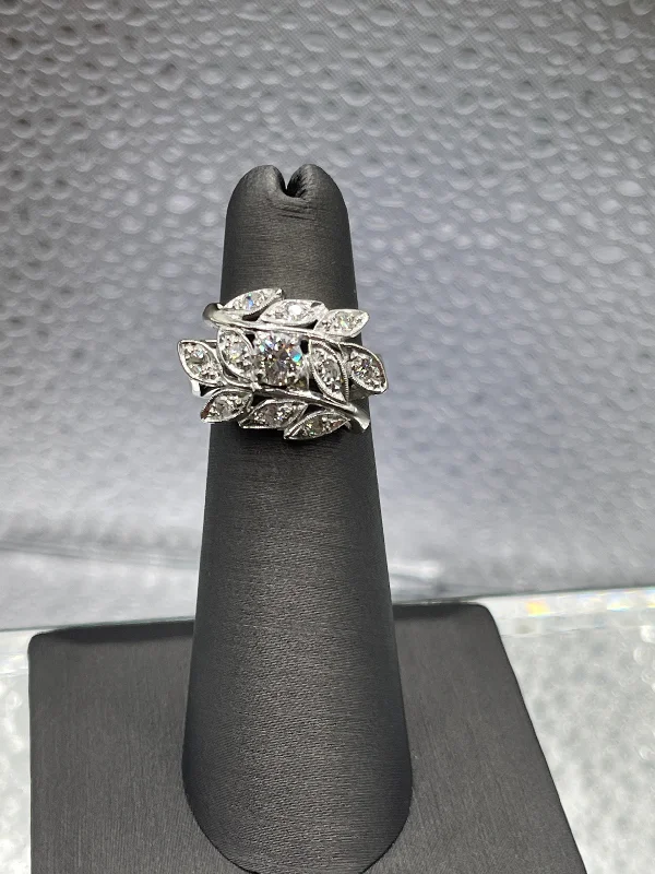 Ladies Antique 14 Karat White Gold Diamond Ring