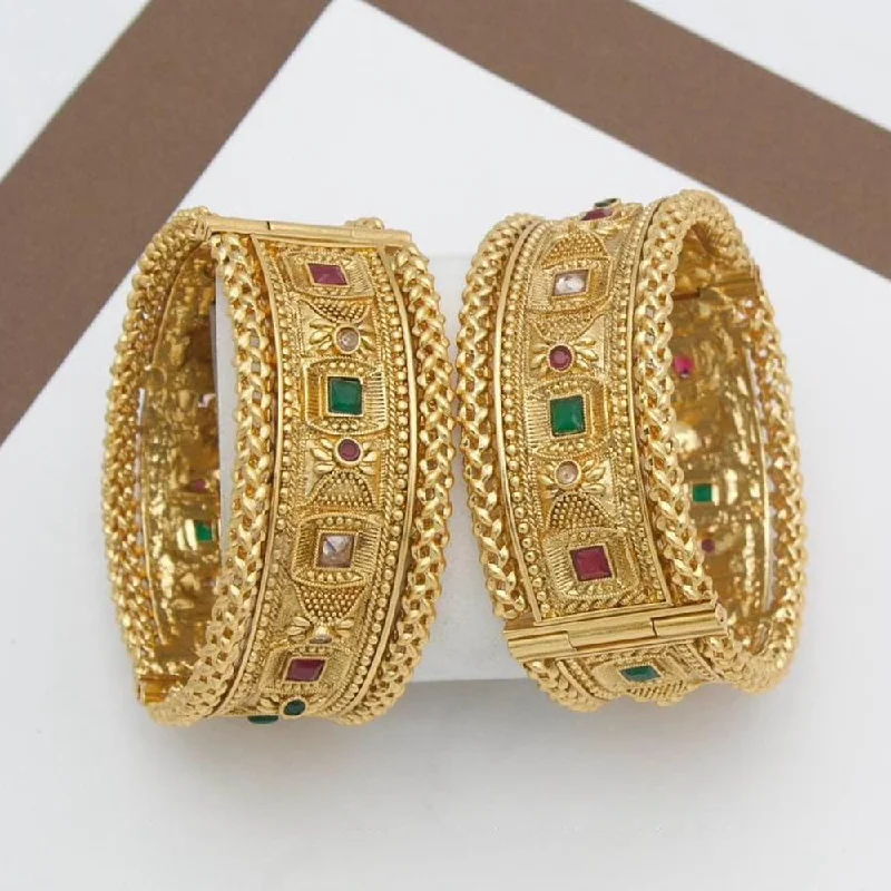 women’s heirloom engagement rings-women’s multicolor bracelet-Manisha Jewellery Gold Plated Pota Stone Openable Bangle Set