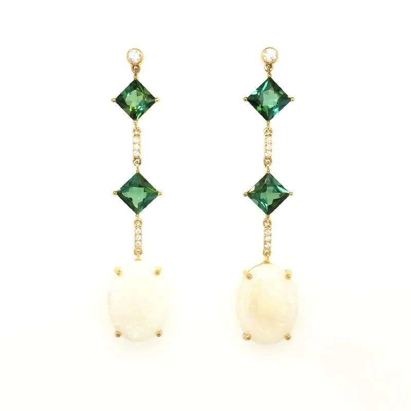 women’s rhinestone earrings-Green Tourmaline and Opal Earrings with Diamonds 2-JSA