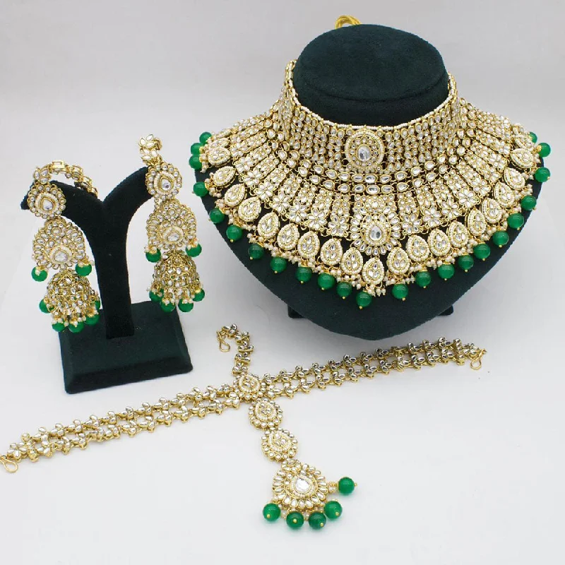 women’s anniversary necklace-India Art Gold Plated Kundan Stone And Beads Choker Necklace Set