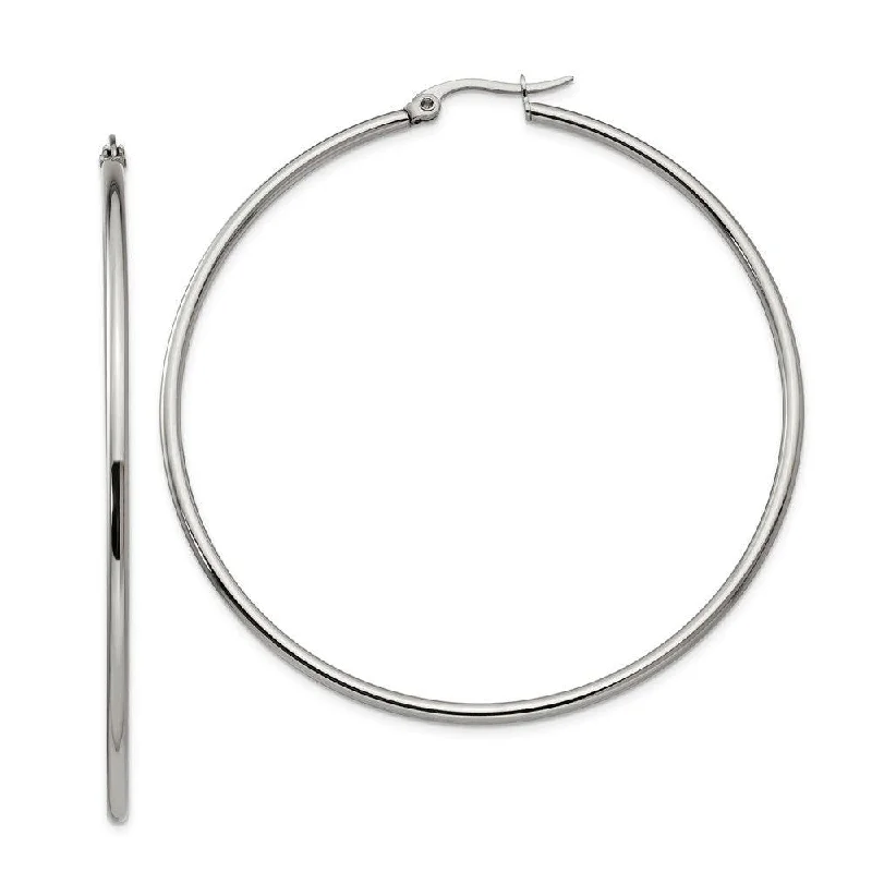 women’s sterling silver earrings-Stainless Steel Polished 60mm Hoop Earrings