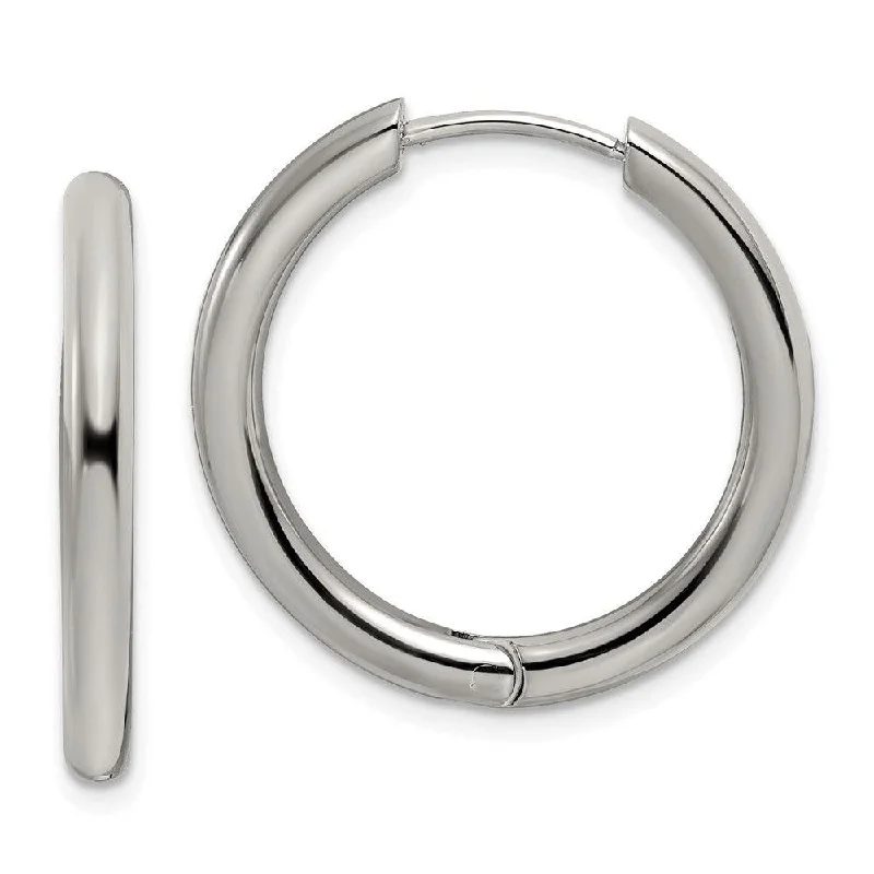 women’s gemstone earrings-Stainless Steel Polished 3mm Hinged Hoop Earrings