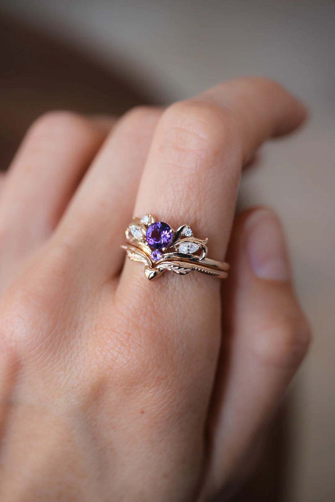 women’s contemporary rings-Amethyst Heaven 2 Set Ring