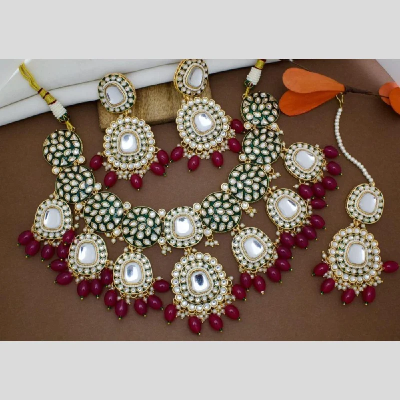 women’s custom birthstone necklace-Manisha Jewellery Gold Plated Kundan Stone And Beads Meenakari Necklace Set