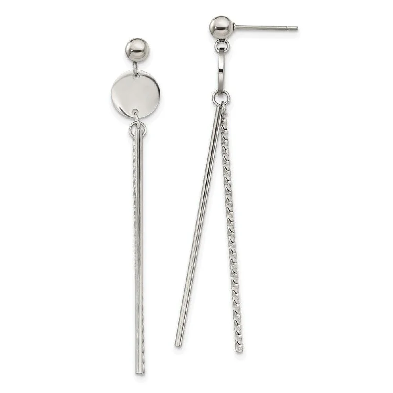 women’s cuff earrings-Stainless Steel Polished Bar Post Dangle Earrings