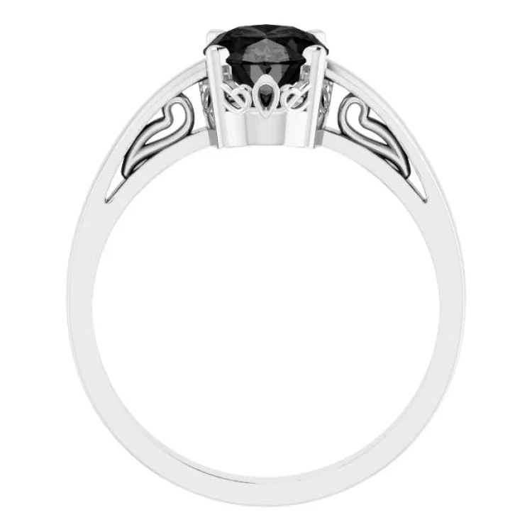 women’s anniversary rings-14K White Natural Black Onyx Ring