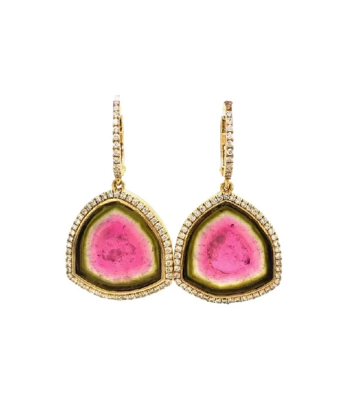 women’s simple stud earrings-Watermelon Tourmaline Slice Earrings 54-JSA