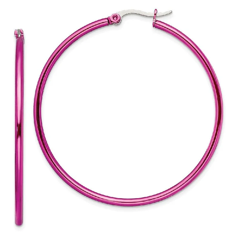 women’s chanderlier earrings-Stainless Steel Pink IP plated 48mm Hoop Earrings