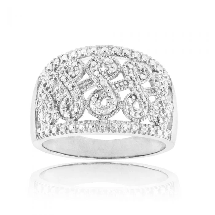 Sterling Silver Infinity Diamond Ring with 1 Brilliant Cut Diamond