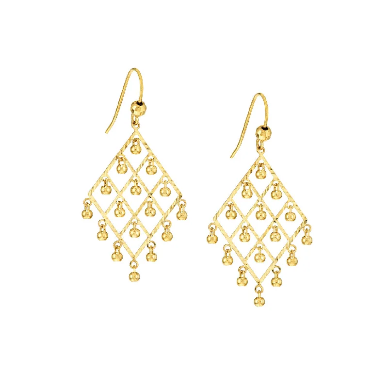 women’s chanderlier earrings-14K Beaded Diamond-Shape Chandelier Earrings