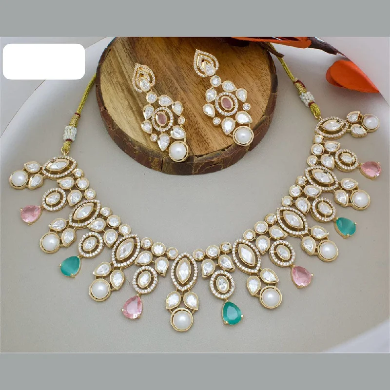 women’s matching necklace-JCM Gold Plated Polki Kundan Necklace Set