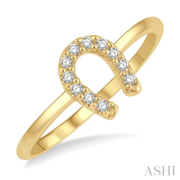 women’s vintage diamond rings-1/10 Ctw Horseshoe Charm Round Cut Diamond Petite Fashion Ring in 14K Yellow Gold