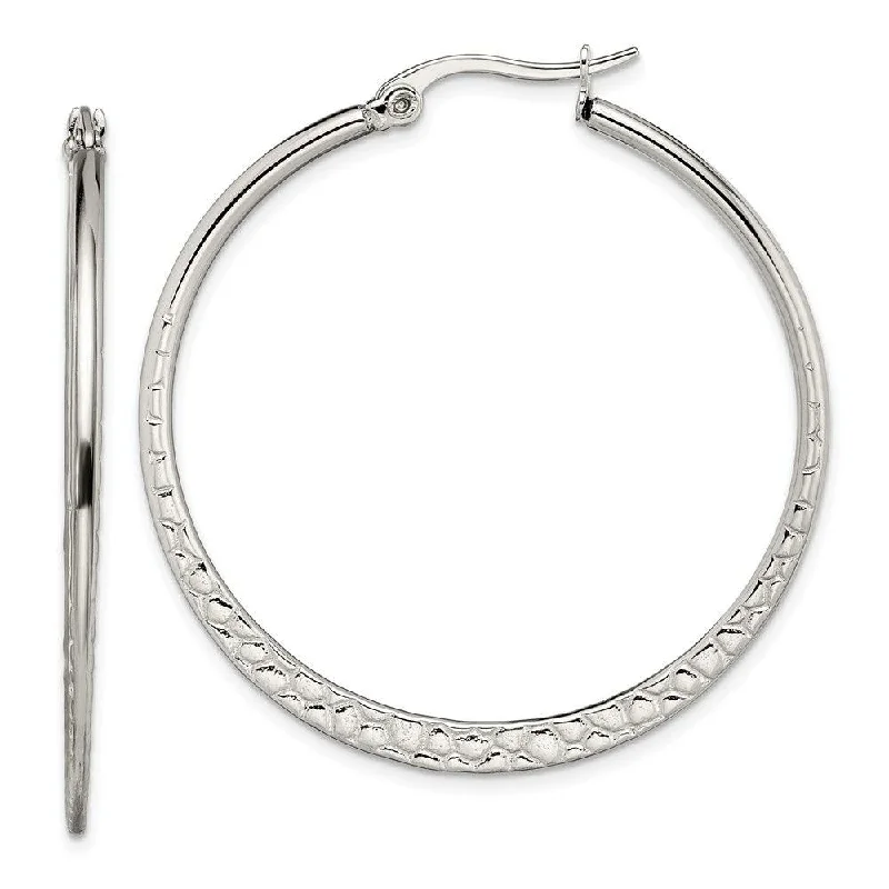 women’s gold earrings-Stainless Steel 40mm Textured Hoop Earrings