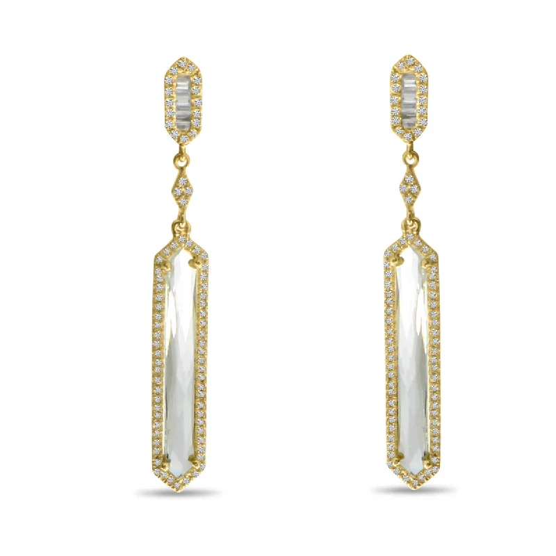 women’s luxury earrings-WHITE TOPAZ & DIAMOND DANGLE EARRINGS E4135