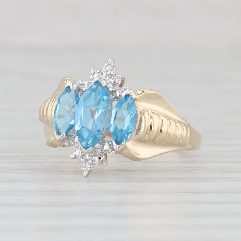 1.25ctw 3-Stone Blue Topaz Diamond Ring 10k Yellow Gold Size 7.25