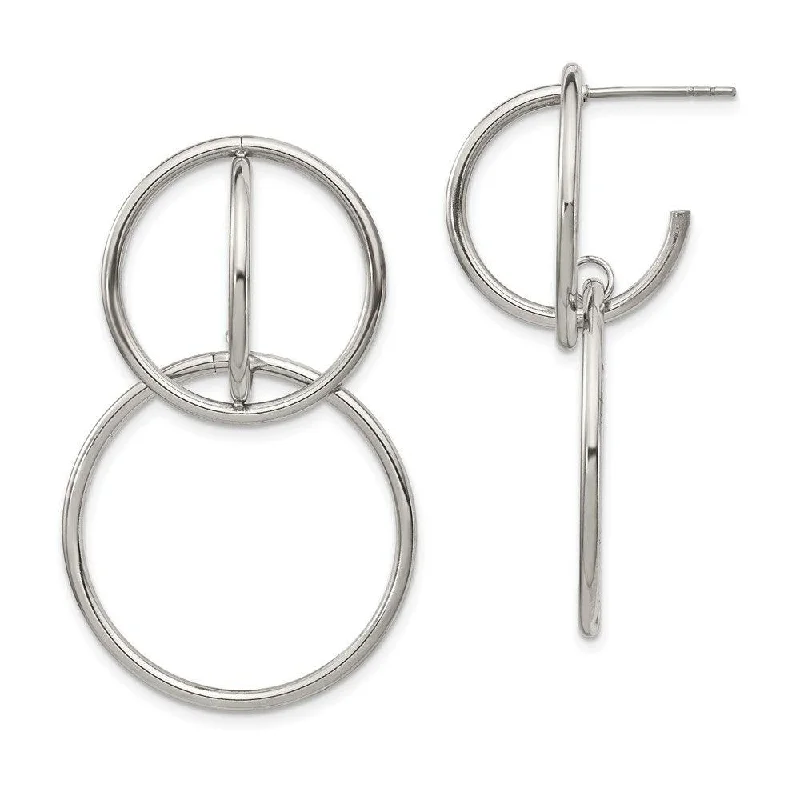 women’s sterling silver earrings-Stainless Steel Polished Interlocking Circles Post Dangle Earrings