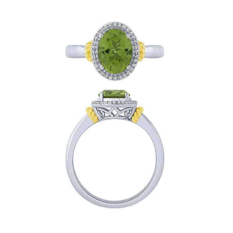 women’s eternity bands-14K Peridot And Diamond Halo Ring