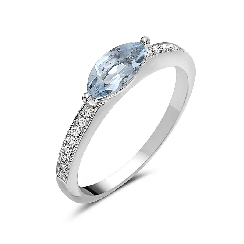 women’s zirconia ring-Aquamarine And Diamond Fashion Band