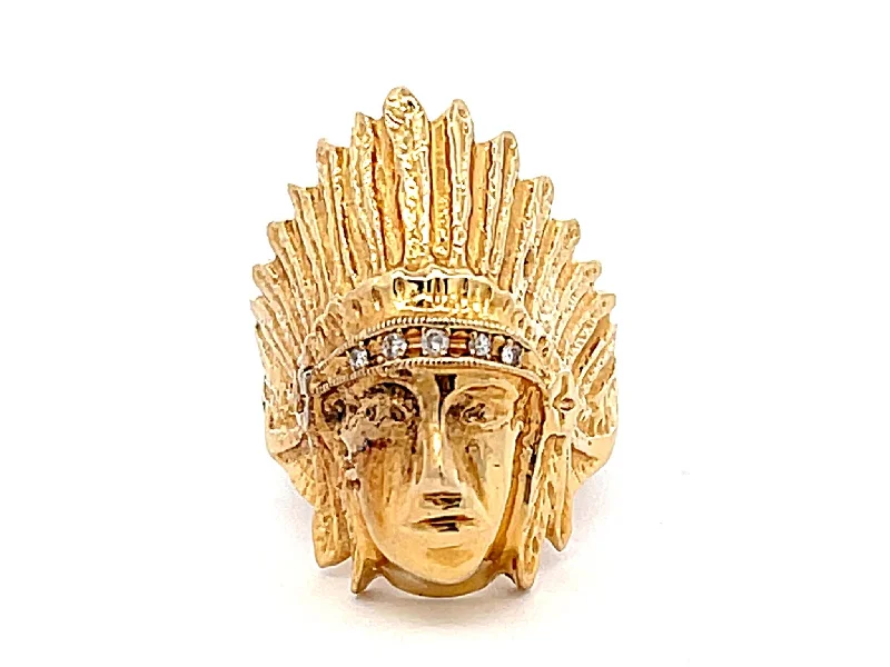 Indian Head Diamond Ring in 18k Yellow Gold