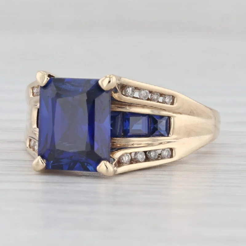 5.20ctw Lab Created Blue Sapphire Diamond Ring 10k Yellow Gold Size 9.5