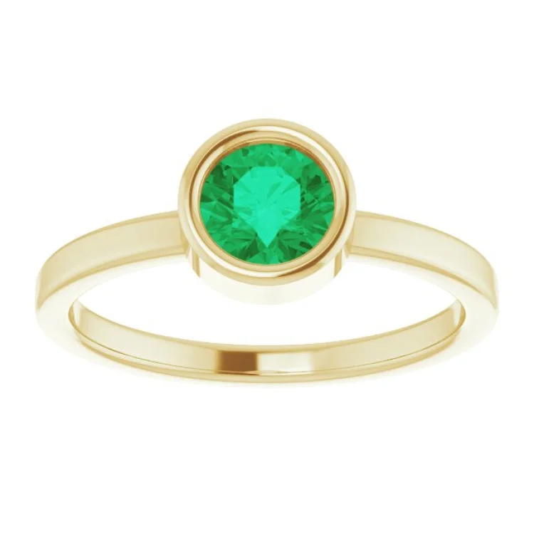 women’s luxury diamond ring-14K Yellow 5.5 mm Natural Emerald Ring