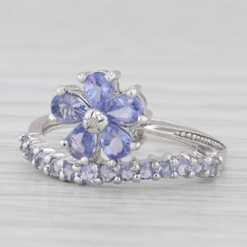 1ctw Tanzanite Flower Diamond Ring 10k White Gold Size 6