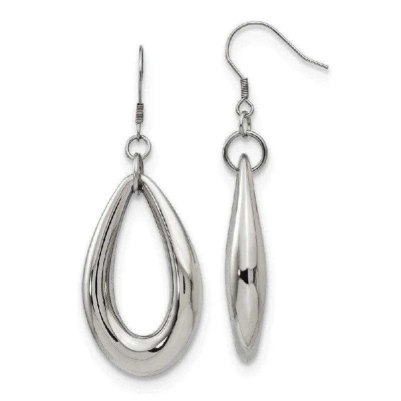 women’s vintage earrings-Stainless Steel Polished Teardrop Dangle Earrings